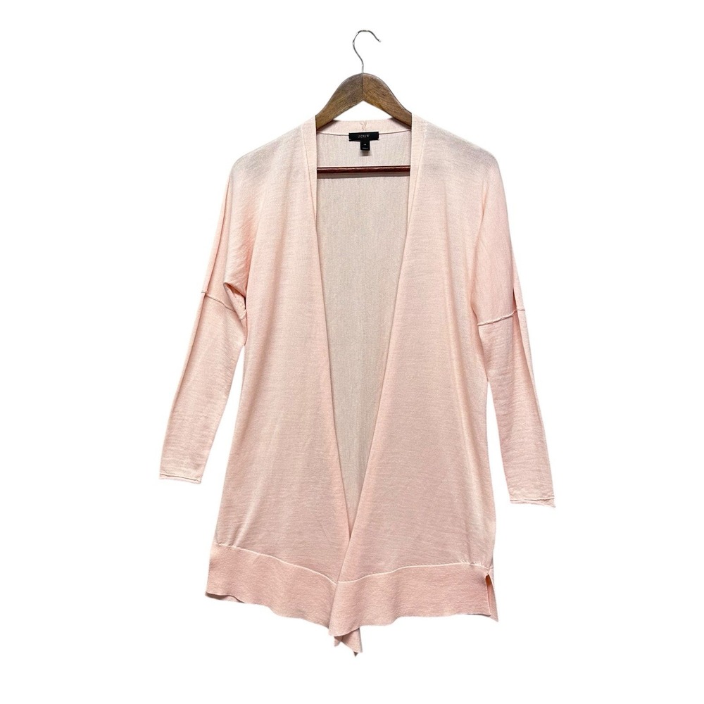 J Crew Sweater Womens Size XS Open Front Pink Merino Wool Lightweight Cardigan‎